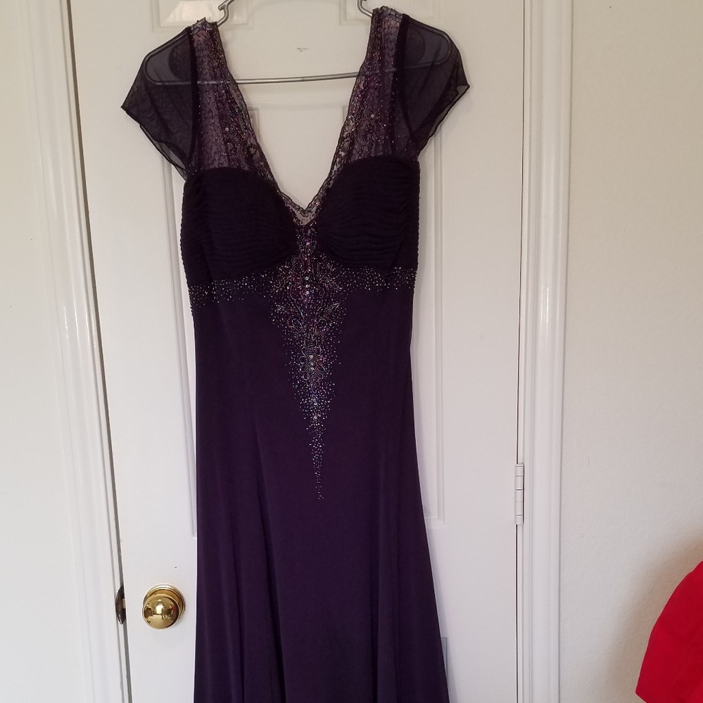 Purple Beaded Long Evening Gown